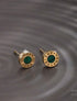 Classic 14K Gold Plated Green Roman Numerals Round Men & Women Stud Earrings